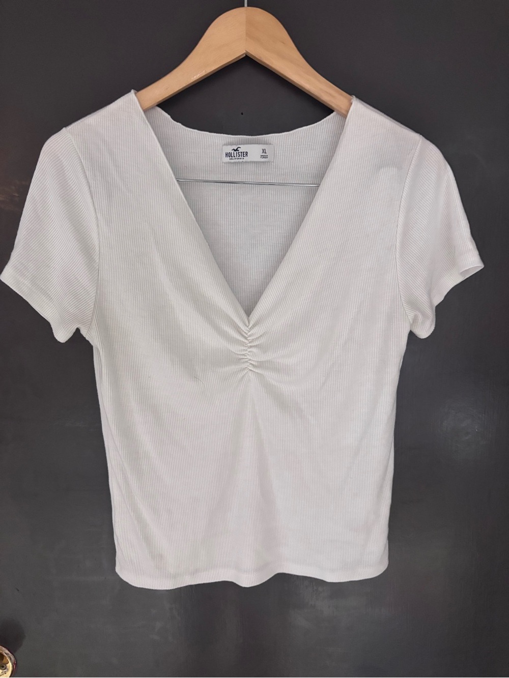 Hollister Cream Ribbed V-Neck Short Sleeve Top